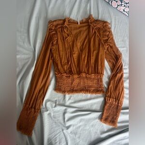 Free people mustard brown fall ruffled blouse